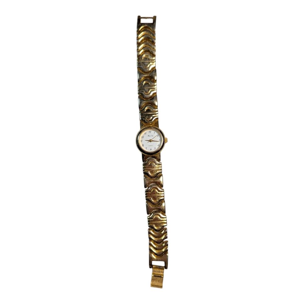 Vtg 1990s Real Nice Gold Tone Link Bracelet Quartz Preppy Fashion Watch
